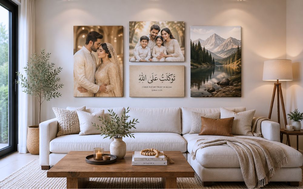 Canvas print mockup in a living room