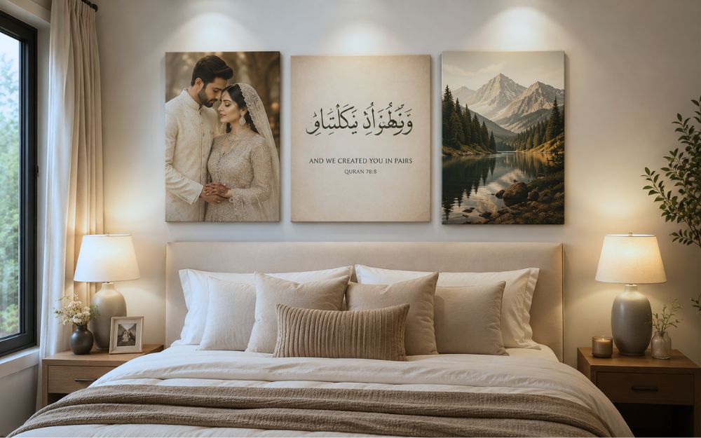 Canvas print mockup in a bedroom