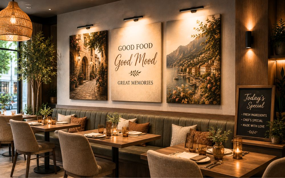 Canvas print mockup in a restaurant