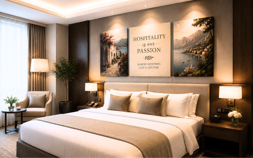 Canvas print mockup in a hotel lobby